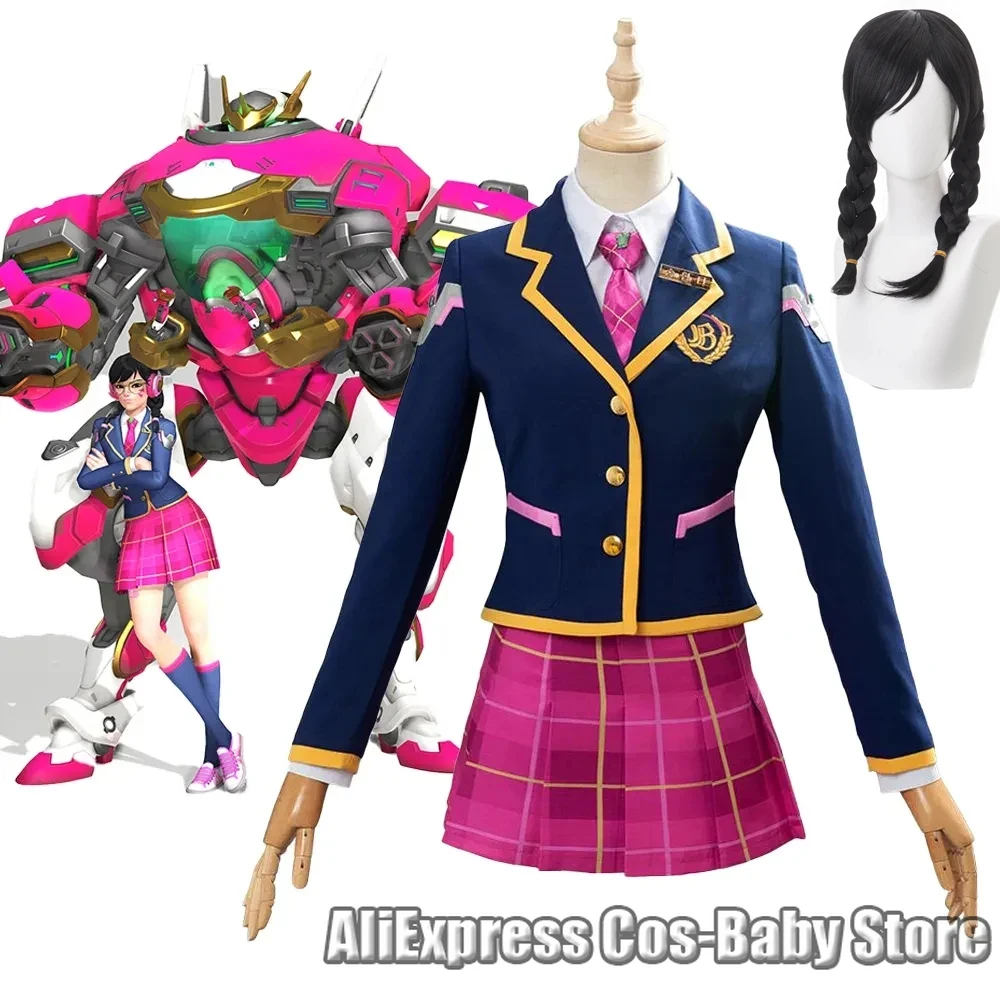 

Game Overwatch D.VA Youthful Campus Skin Cosplay Costume Wigs Props Female Anime Uniform Jk Skirt Halloween Carnival Costumes