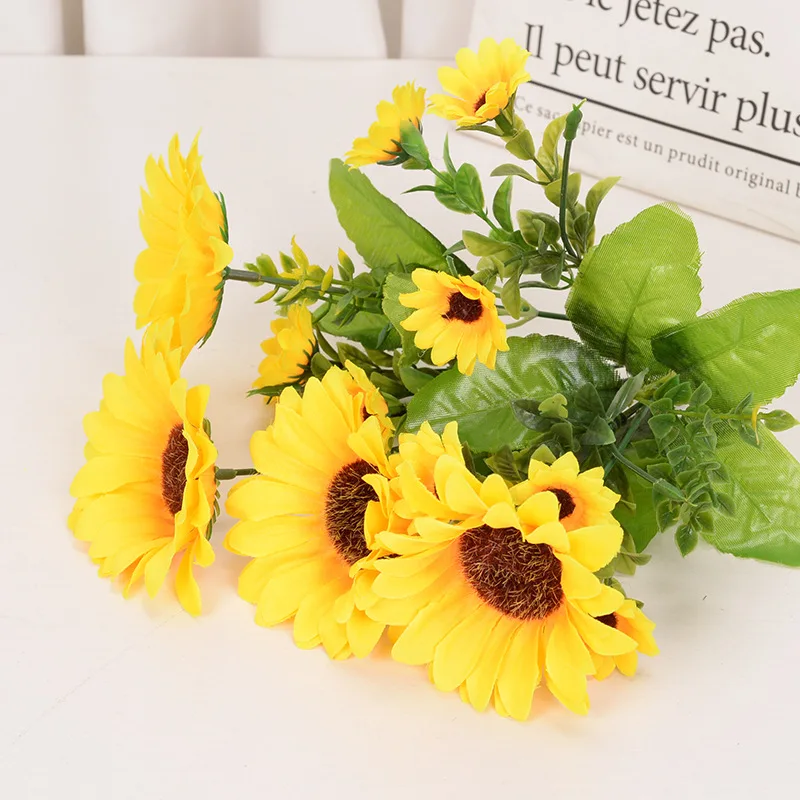 7 heads Artificial Sunflower Bouquet Silk Sunflower Fake Flower DIY Wedding Bouquets Centerpieces Arrangements Party Home Decor