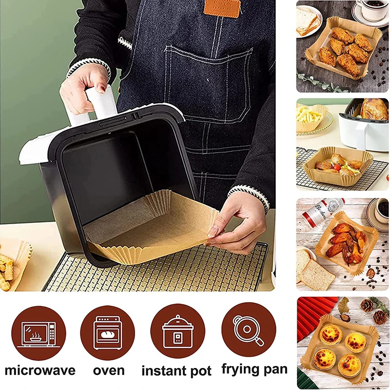 Grand papier de cuisson antiadhésif pour friteuse à air, doublure carrée  pour poulet, papier sulfurisé, panier de cuisson à la vapeur, 3-10QT, 23cm  - AliExpress