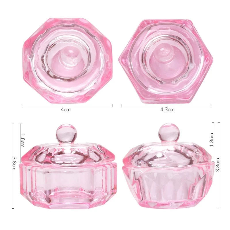 Pink Crystal Acrylic Liquid Dish Tappen Dish Glass Cup With Lid Bowl For Acrylic Powder Monomer Nail Art Beauty Tool 1Pcs, nail acrylic liquid,nail powder,acrylic nail powder,manicure tools,nail tools