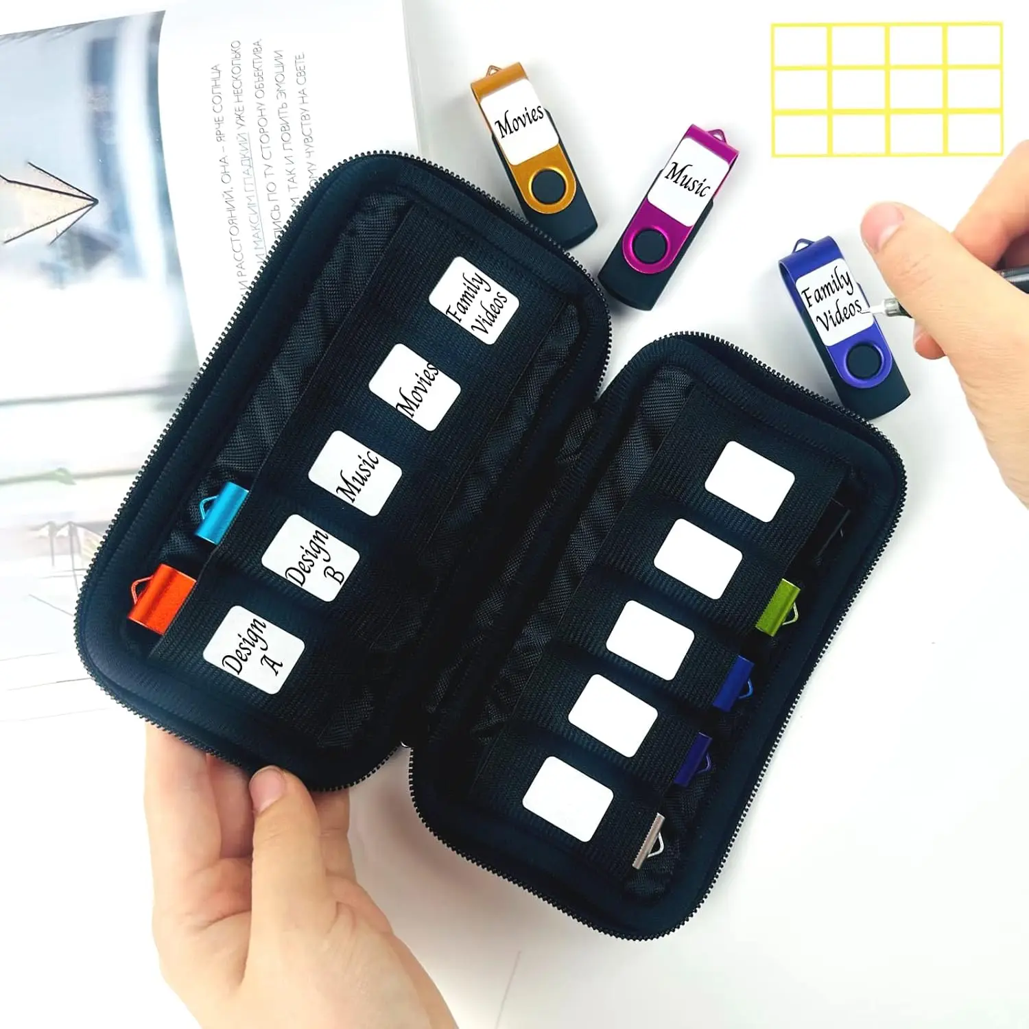 Portable Flash Drive Organizer Bag for USB Drives, SD Cards, and Accessories - 10 Slots