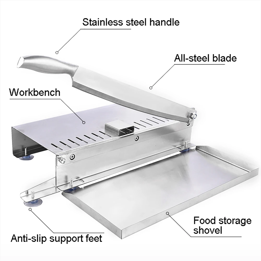 Moongiantgo Manual Frozen Meat Slicer Bone Cutter Ribs Chicken Cutter  Stainless Steel Cutting Machine for Lamb Chops Pork Beef Fish Vegetable  Meat