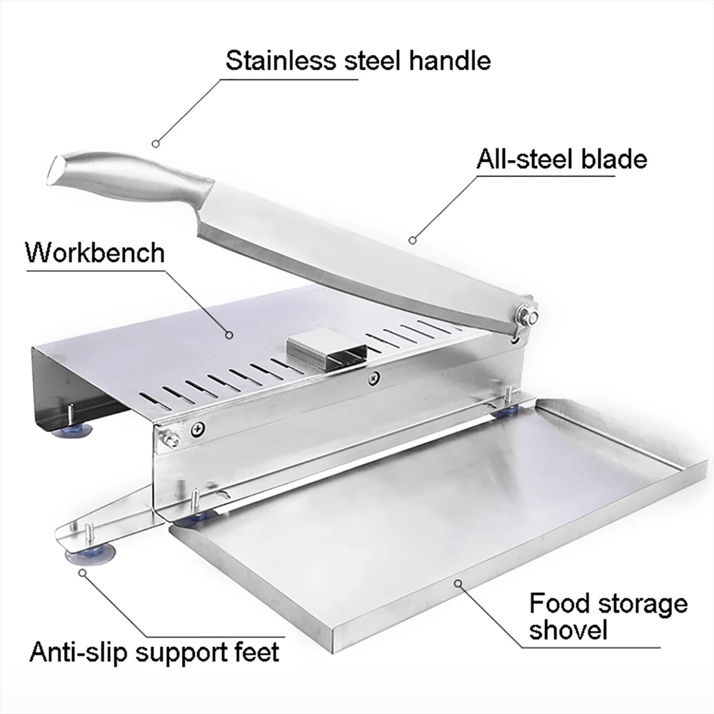 Moongiantgo Manual Frozen Meat Slicer Bone Short Rib Cutter Chicken Chopper  Machine 13.5 Inch Double Blade Heavy Duty Guillotine Biltong Cutter for