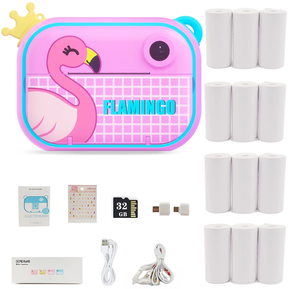 Kids Camera Instant Print Photo 1080P Video Digital Camera Toy with 12 Rolls Printing Paper Christmas Birthday Gift for Children
