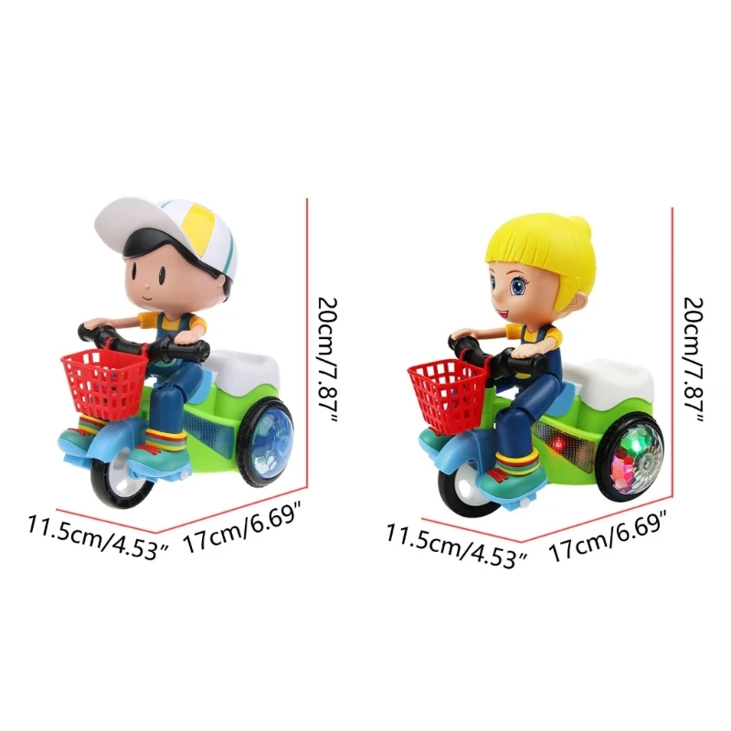 HUYU Electric Stunt Bike Toy Kids Music Tricycle Toy Children Interactive Omni-Directional Wheel 360°Rotate Car Gift Baby Toy