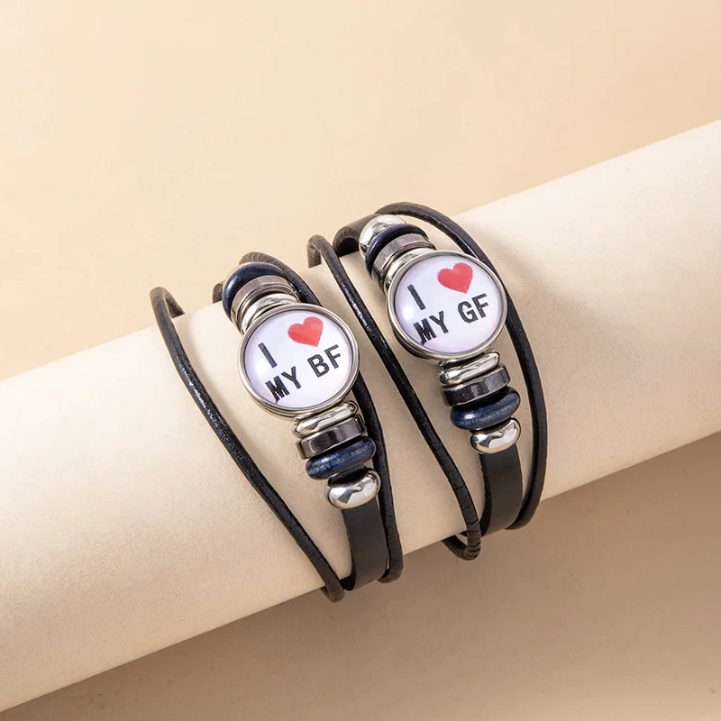 Pcs/Set I Love My BF GF Couple Bracelet Sport Glass Snap Charm