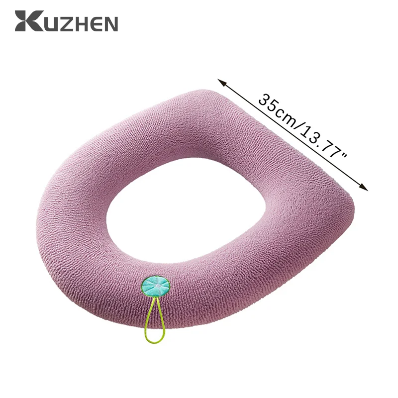 Winter Warm Toilet Seat Cover Mat Bathroom Toilet Pad Cushion With Handle Thicker Soft Washable Closestool Warmer Accessories
