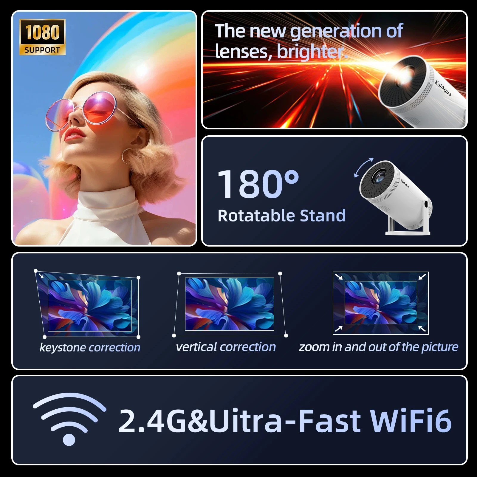 울트라 HD FY300 4K1280*720 HDMI 글래스 렌즈 지능형 휴대용 홈 프로젝터 홈시어터 비즈니스 교육용
