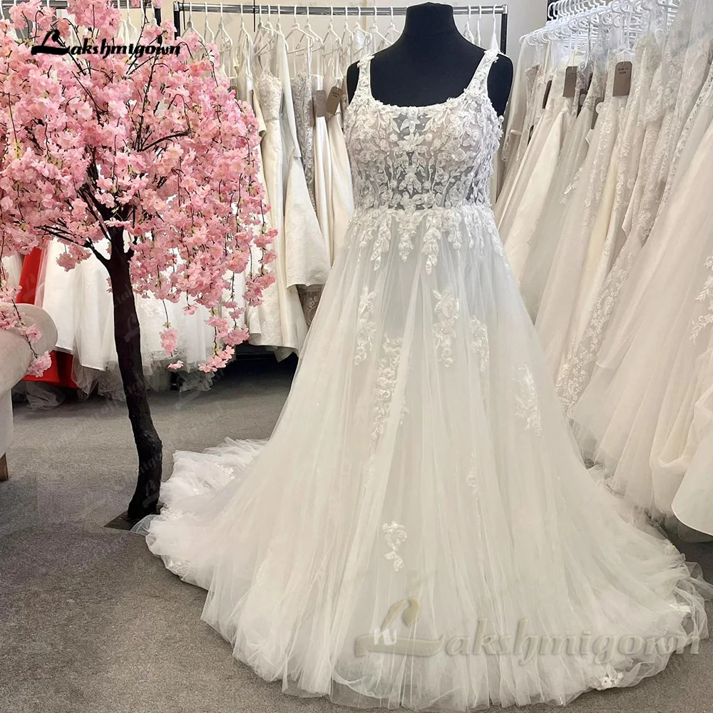 

Женское свадебное платье Lakshmigown размера плюс, свадебное платье на бретелях-спагетти с глубоким круглым вырезом, 2024