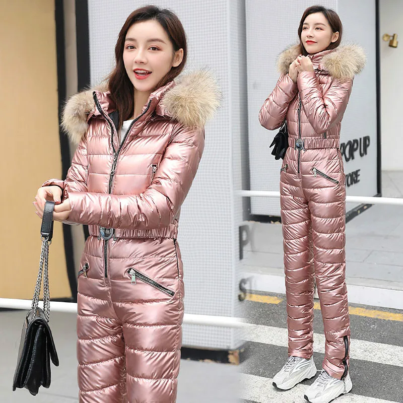 One-piece Ski Suit Women's Winter Coat with Hooded Parka Coat To