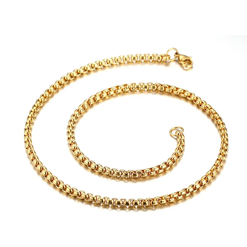 10 Pieces - 2/3/4mm Wholesale Gold Necklace For Pendant Stainless Steel Necklace Tarnish Resistant Round Box Chain Necklaces