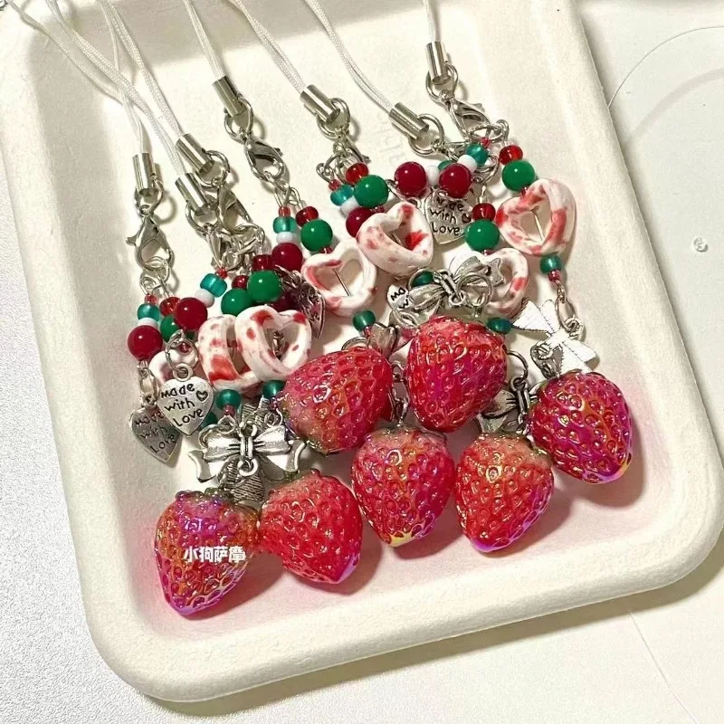 Whimsical Strawberry Charm Lanyard and Keyring Accessory