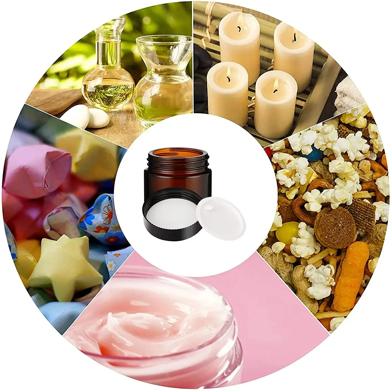 20PCS Small Amber Glass Jars with Black Lids 5/10/15/20/30g Empty Round Jars with Inner Liners for Cream Lotion Candle Powders 6