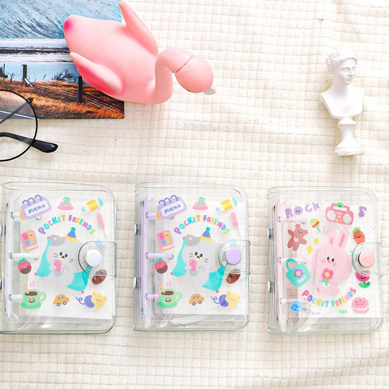 Kawaii Transparent Mini Binder Notebook Cover Cute Girl-heart DIY Diary Notepad Photocard Collect Book Album Stationary