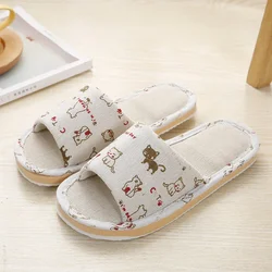 Women's Four Season Linen Floral Indoor Slippers - Non - slip Casual House Sandals with Cartoon Cat Design - 37 - 38 (Cat)