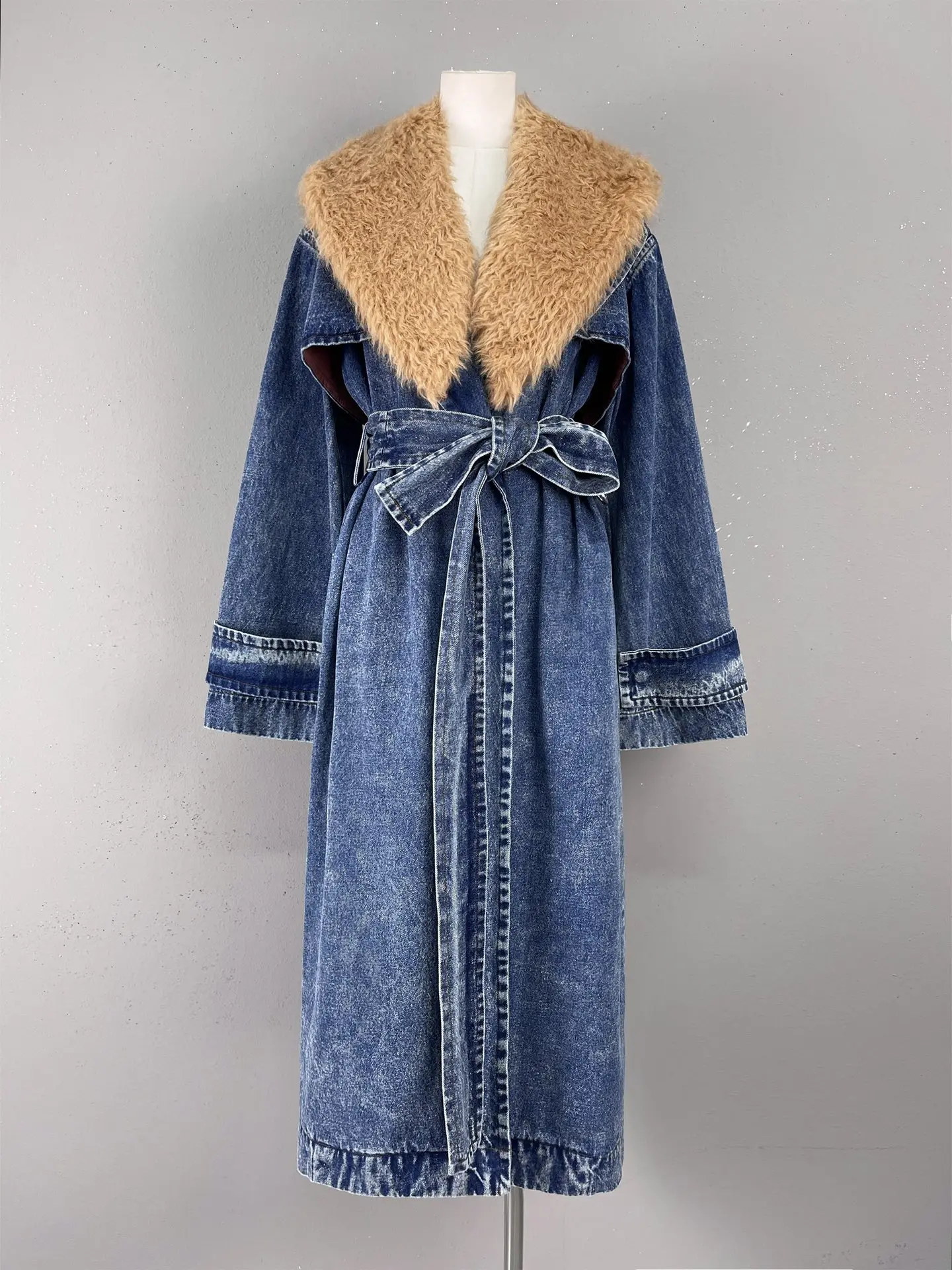 

Women's Clothing High-quality fur collar removable denim windbreaker Autumn Winter New 168