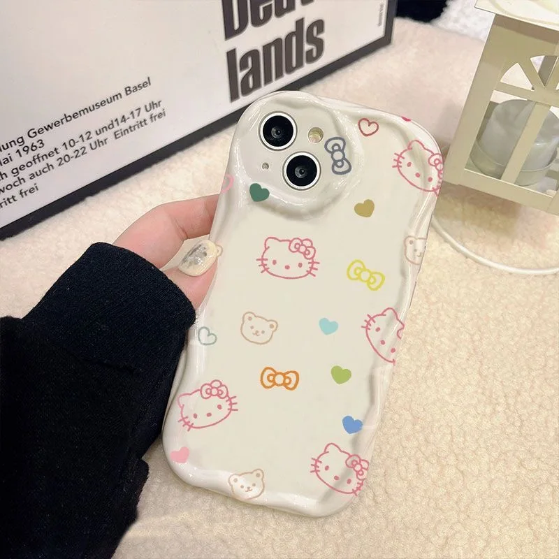 For Xiaomi Redmi 12 9A 9C 9T 12C 10C Note 12S 12 Pro Plus 11 11S 10 10S 9 9S 8 Pro Hello Kitty Cartoon Wave TPU Soft Phone Case
