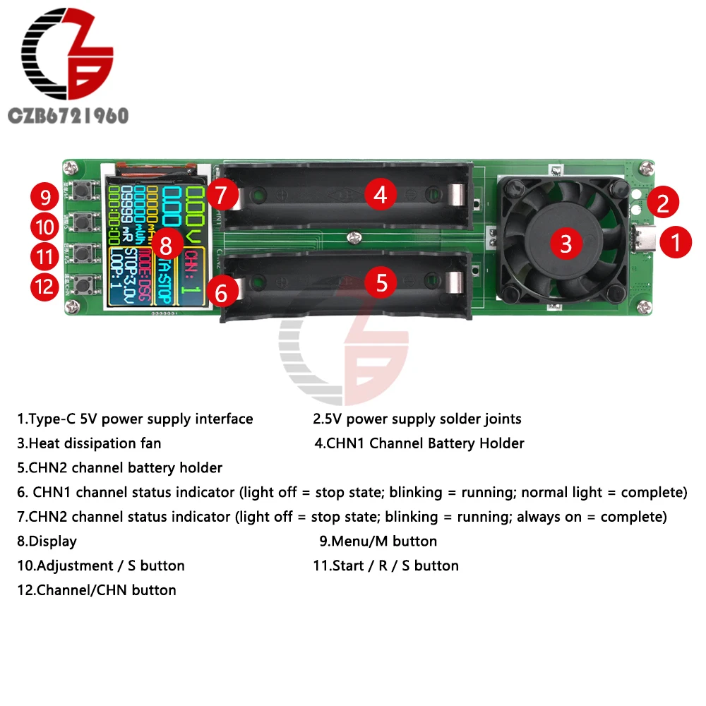 18650 Lithium Battery Capacity Tester MAh MWh Internal Resistance Tester Auto Charging and Discharging Module Power Detector 4