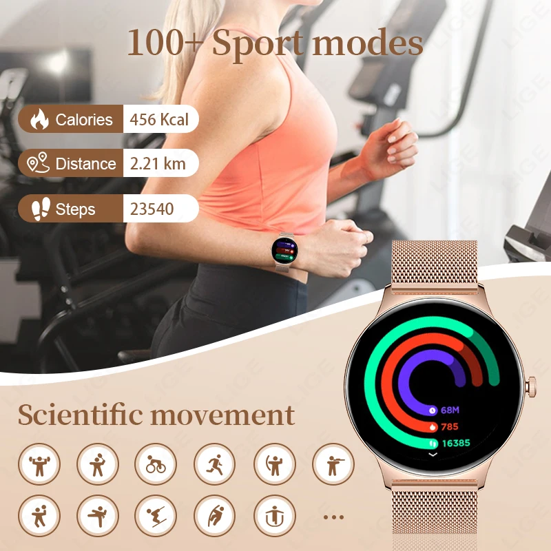 LIGE Smartwatch Donna 2025 Con Display AMOLED HD 1.43", Cassa Sottile 9mm. Funzione Chiamate Bluetooth, Ciclo Mestruale, Frequenza Cardiaca, 120 Sport, IP68.
