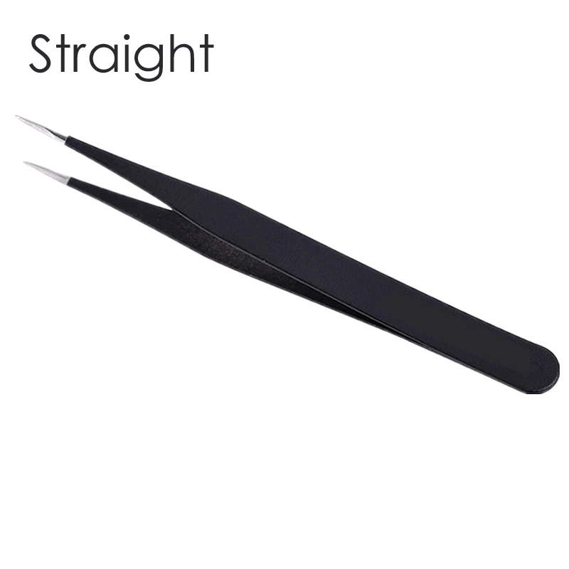 2Pcs Stainless Steel Precision Tweezers Point Drilling and Hair Removal Clamp Durable Nail Tool Straight, Curved Black Wholesale 3