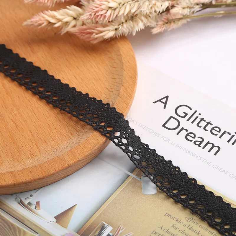 5 10 야드/로트 10-70mm 와이드 블랙 레이스 패브릭 리본 코튼 레이스 트림 홈 커튼 의류 액세서리에 대한 재봉 재료 DIY