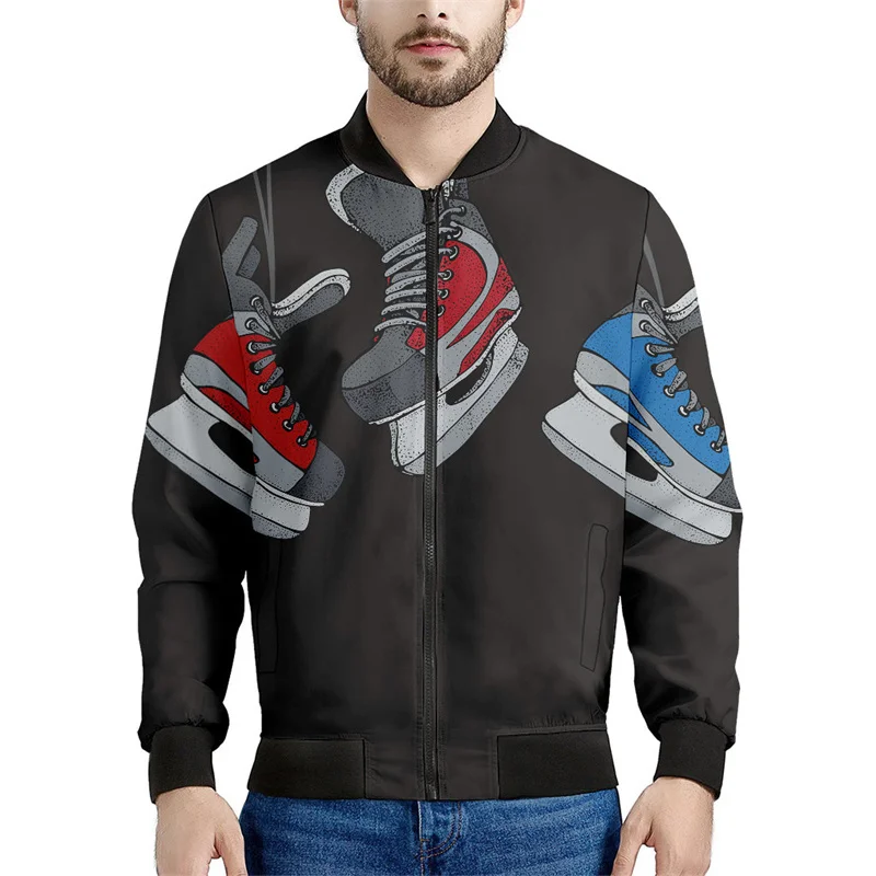 thumbnail image 1 of Chaqueta bomber con estampado de equipo de hockey para hombre, sudadera de manga larga en 3D, chaqueta bomber con cremallera de gran tamaño y estilo urbano, 1 of 5