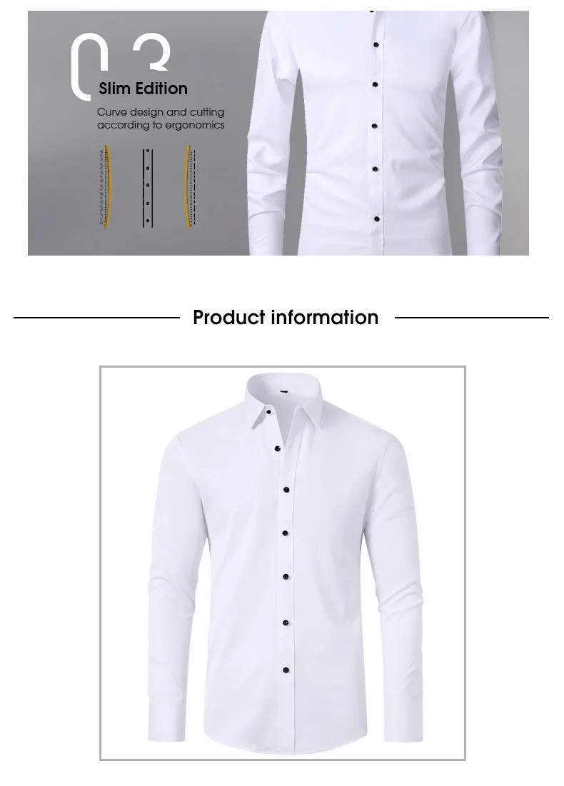 New 2023 spring and summer men's long-sleeved four-sidedelastic business casual silky anti-wrinkle non-ironing white shirt S~8XL