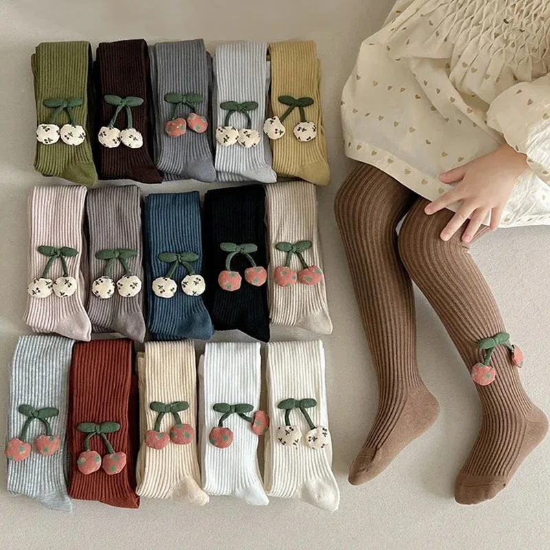 Kids Pantyhose Baby Fashion Korean Style Cute Cherry Girls Cotton Knitted Leggings Long Stocking kids pantyhose,toddler tights,kids leggings