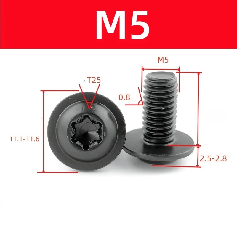 304 Black Stainless Torx Screws M5 M6 Wear-Proof Anti-Scratch Washer Head for Car Motorcycle Scooter ATV Plastic Covers 5/10Pcs