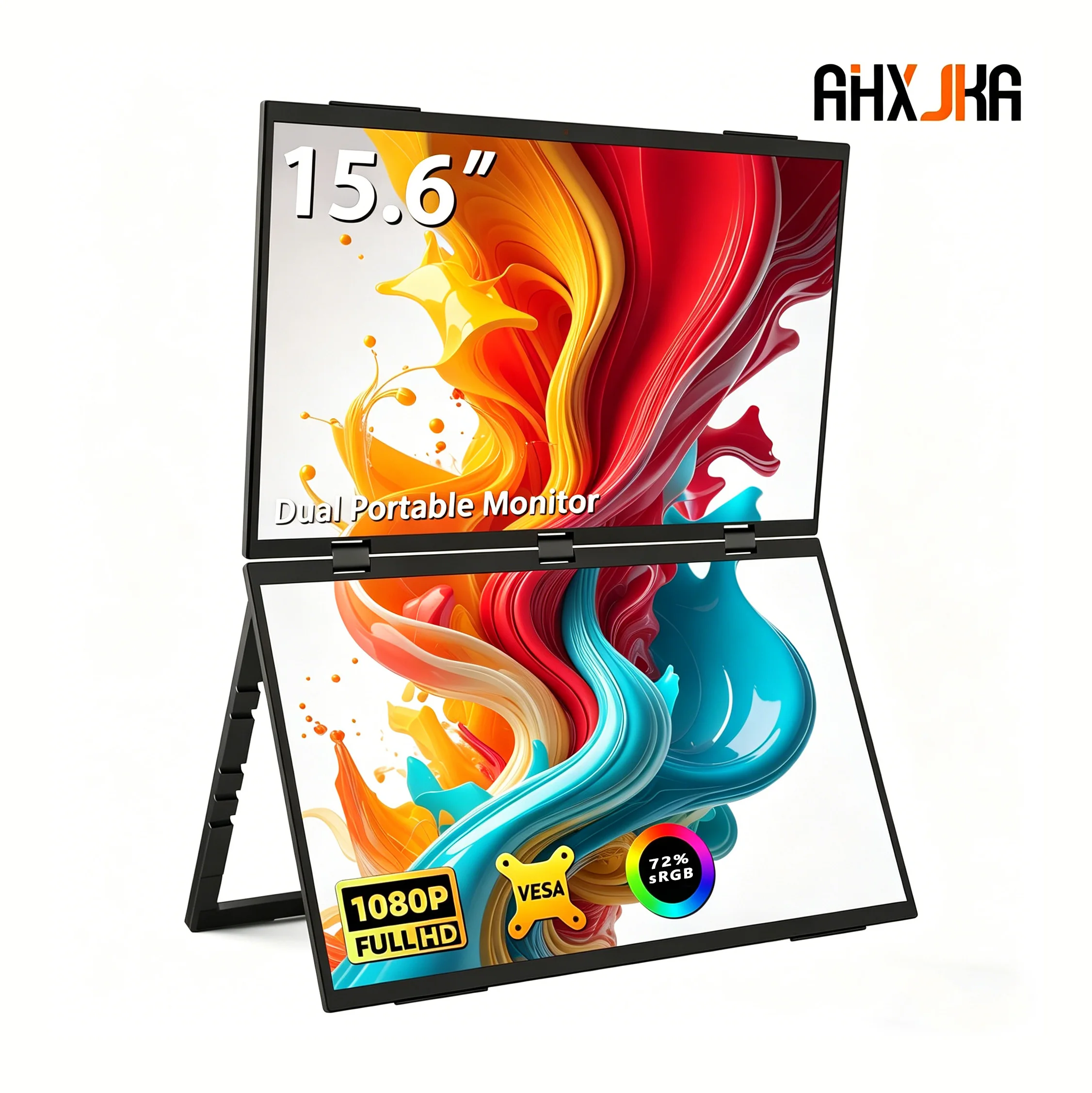 AHXJKA 15.6인치 듀얼 휴대용 모니터 72%sRGB FHD IPS 스크린 확장기 노트북 폰 PC용 Type-C 미니 HDMI가 포함된 삼중 접이식