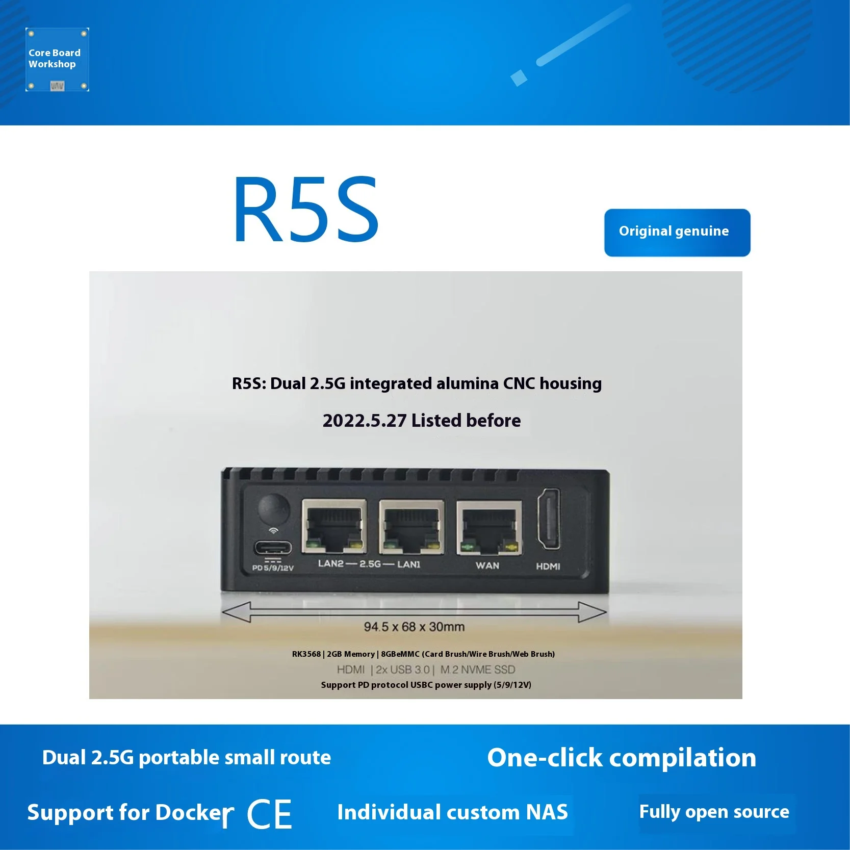 Single Board Computer Mini Development Board Smart Router NanoPi R5S Router Dual 2.5G+Gigabit Mini Development Board CNC All Metal Housing RK3568