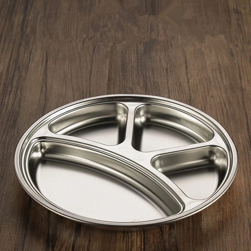 Stainless Steel Tray Divided Flat Compartment Food Trays Circular Dinner Trays Food Portion Plates With Divider Plate Dinnerware