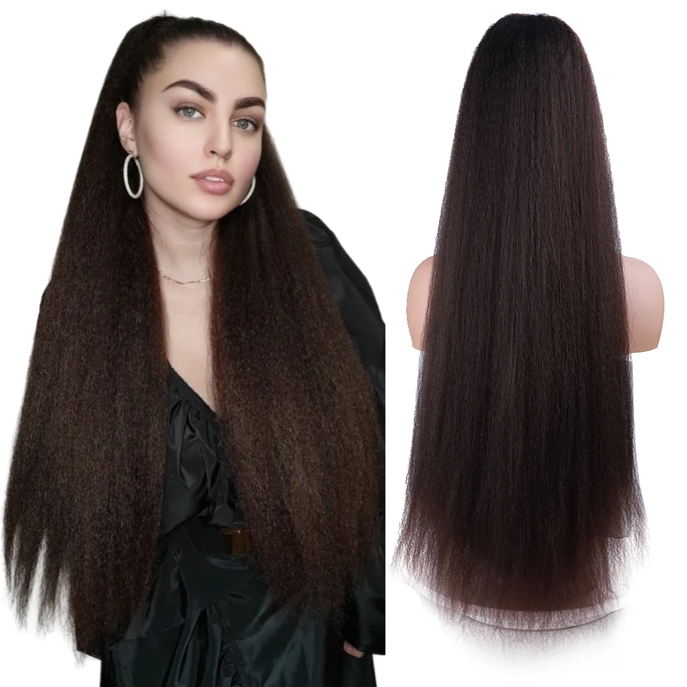 

30 Inch Yaki Straight Synthetic Ponytail Hairpiece Long Puffy Synthetic Ponytail Hair Extensions Drawstring Ponytail Hairpieces