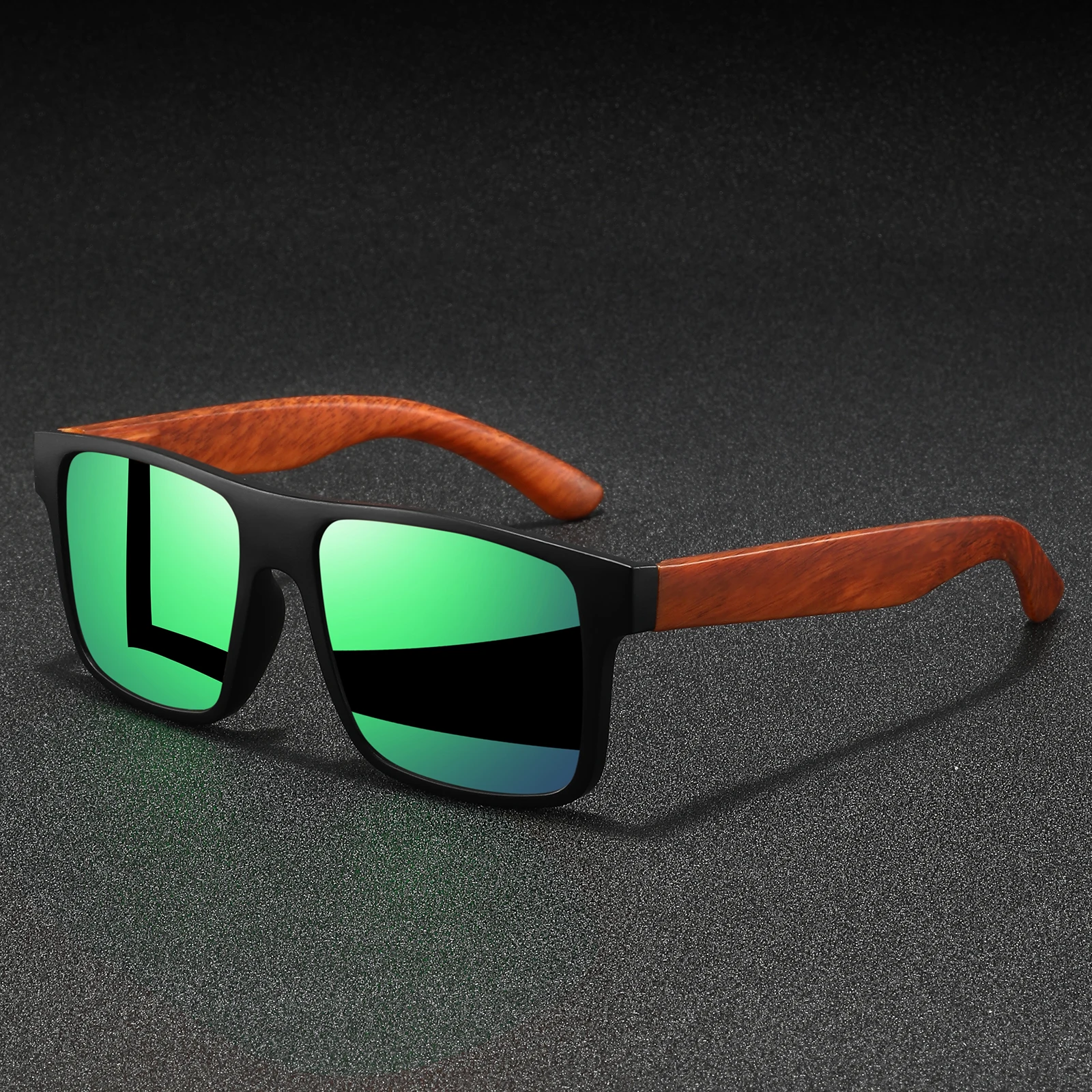 Klassische quadratische sportliche polarisierte Sonnenbrille – Federscharnier mit Holzmaserung, bequeme Passform zum Radfahren, Angeln, Strand und Freizeit – Detail 8