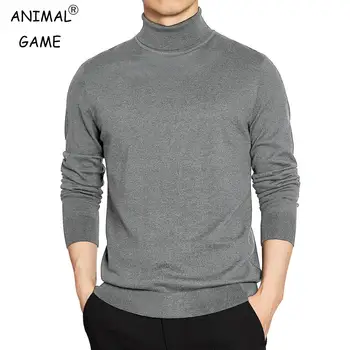 SweatwearTurtleneck Sweater Men Pullover Basic Solid High Neck Sweater Male Black Grey Knitwear Man Warm Loose Tops