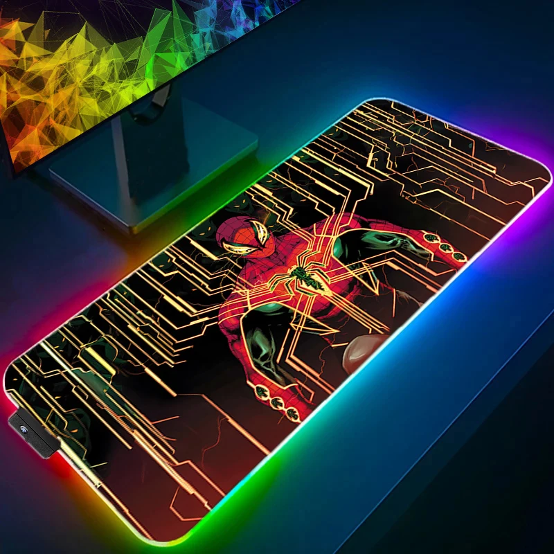 Spider-Man Anime Mouse Pad Laptop Gaming RGB Rubber Mousepad Desktop LED Luminous Mousepad Large Gmer Keyboard Mat 80x30 Carpet anime landscape rgb large mouse pad led luminous gaming desktop mousepad pc office rubber table mat kawaii mouse mats xxl carpet