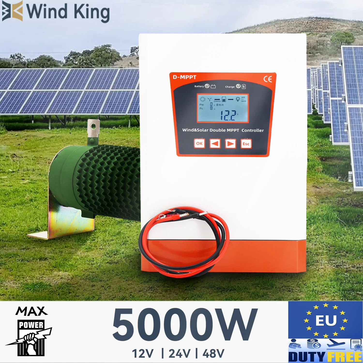 

【Higher Power】Windking High Efficiency Hybrid Wind Solar Charge Controller, 12/24V 24/48v AUTO Switch, Maximum Power input 5000W