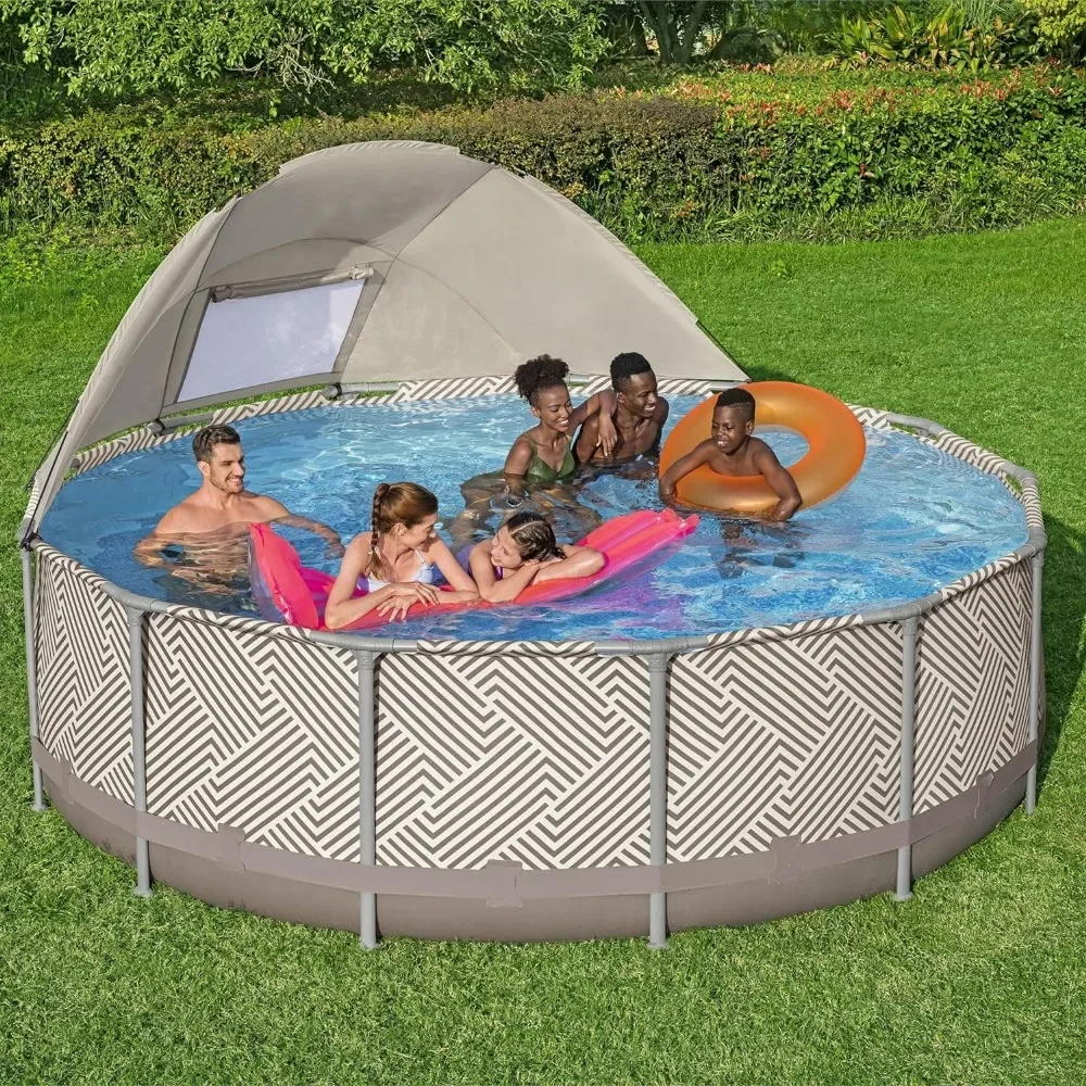 

Swimming Poor, Round Above Ground 2,941 Gallon Pool Set with DuraPlus Liner, Pool Filter, Canopy, Ladder, Outdoor Swimming Poor