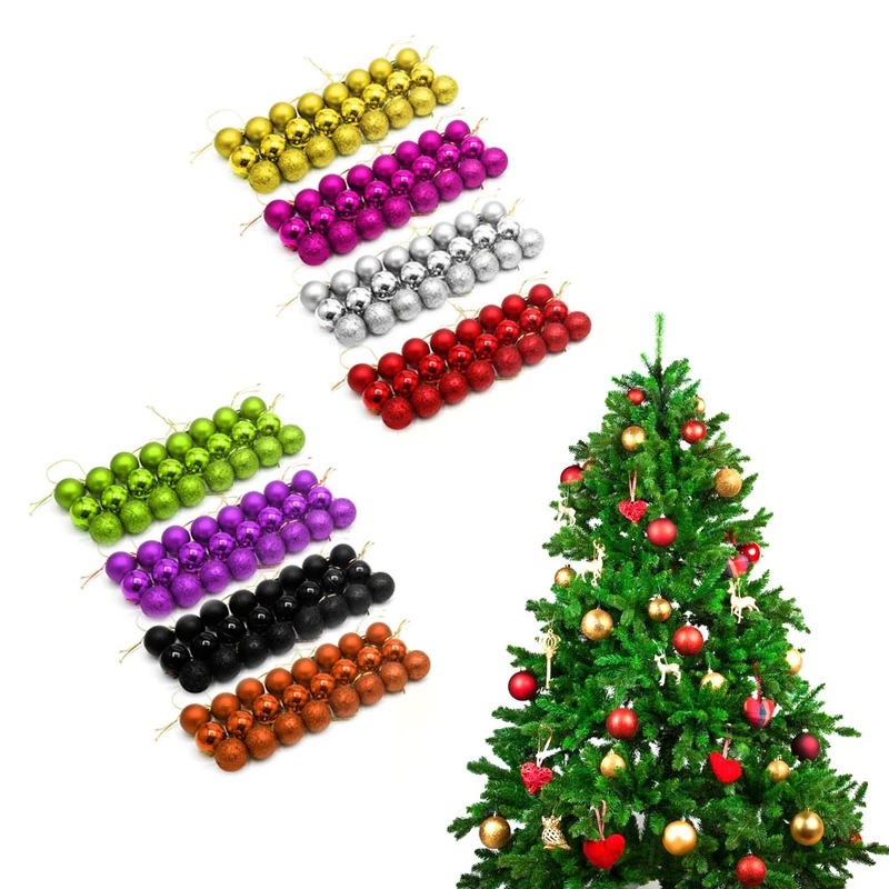 

24Pcs Glitter Christmas Balls Xmas Tree Baubles Hanging Decor Christmas Ornament
