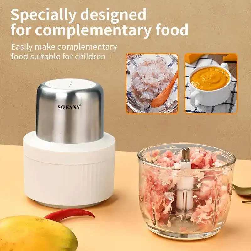 Food Processor, Electric Food Chopper with 2 Glass Bowls , 800W Copper  Motor, for Meat, Vegetables, and