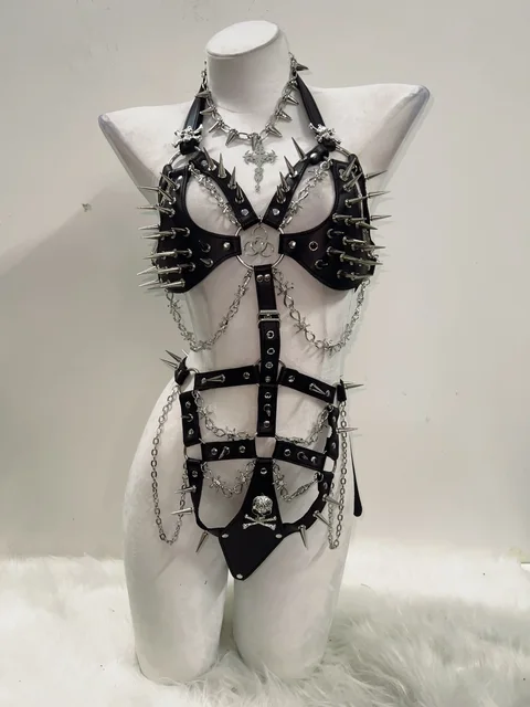 Spikey Metal Body Suit Harness 6