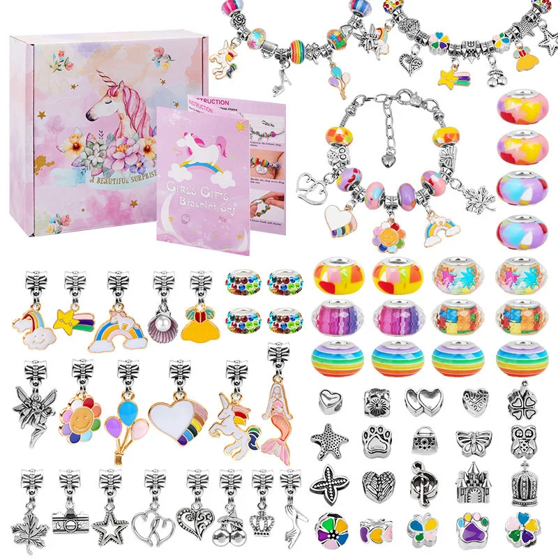 Gionlion Charm Bracelet Making Kit Plus 24 Colors Pony Beads