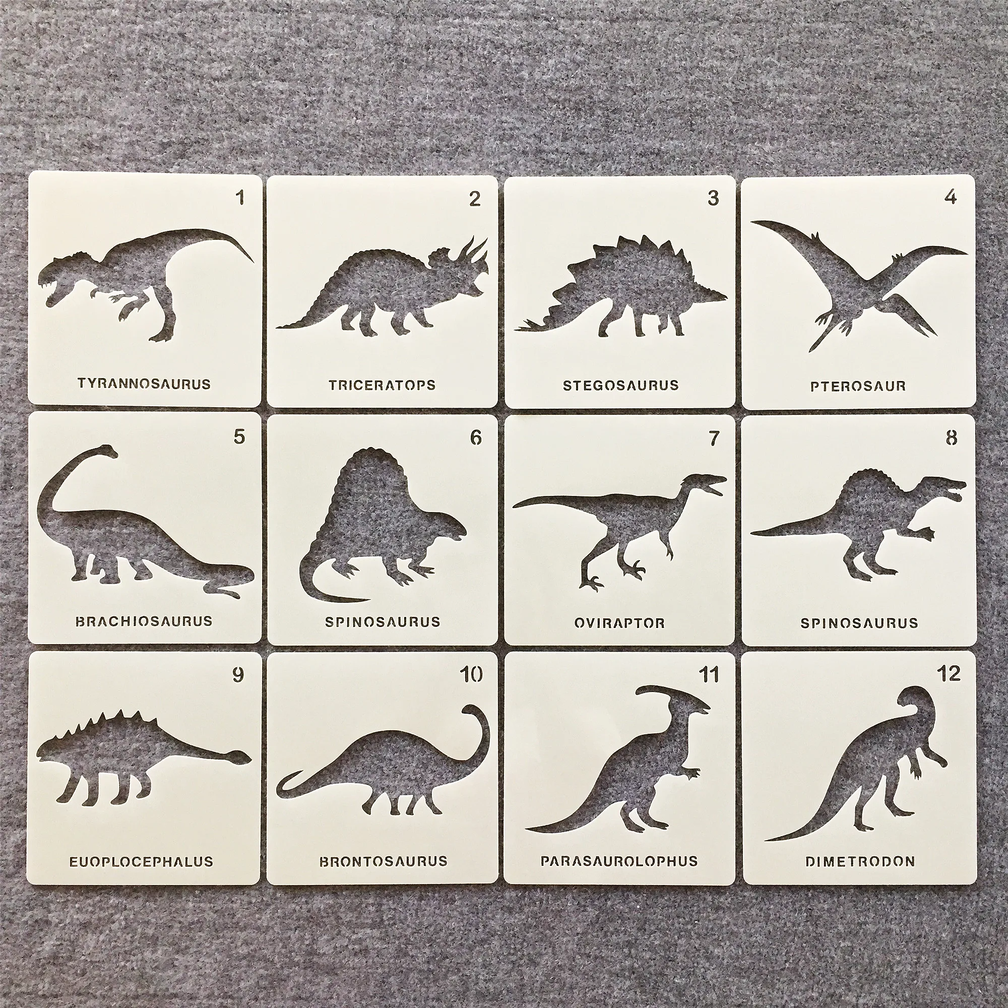 12Pcs/Lot 13cm Prehistoric Dinosaur 12 DIY Layering Stencils Painting Scrapbook Coloring Embossing Album Decorative Template
