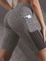 Women's High Waist Knee-Length Yoga Shorts with Side Pockets - Quick Dry Fitness & Running Tights - M (Dark grey)