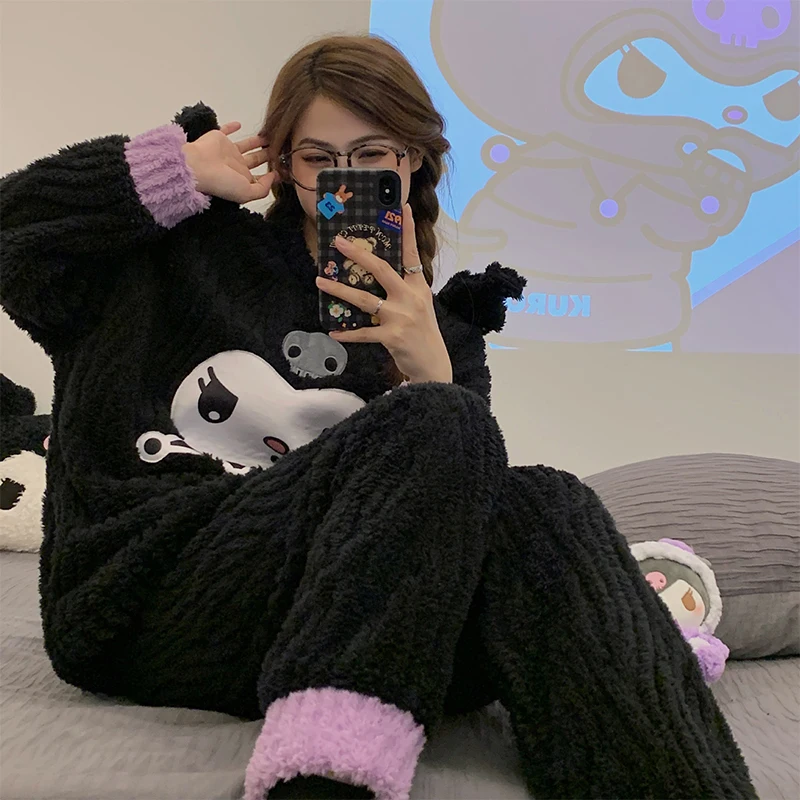 

Пижама Sanrio Kawaii Kuromi аниме мультфильм милый Модный изысканный креативный безопасный для кожи зимние теплые повседневные комплекты одежды