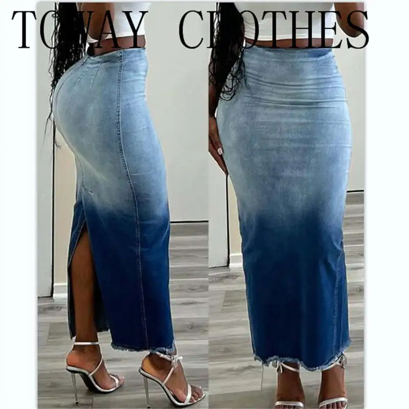 

Женская джинсовая юбка с градиентом, обтягивающая юбка-макси с вырезами на спине, 2023