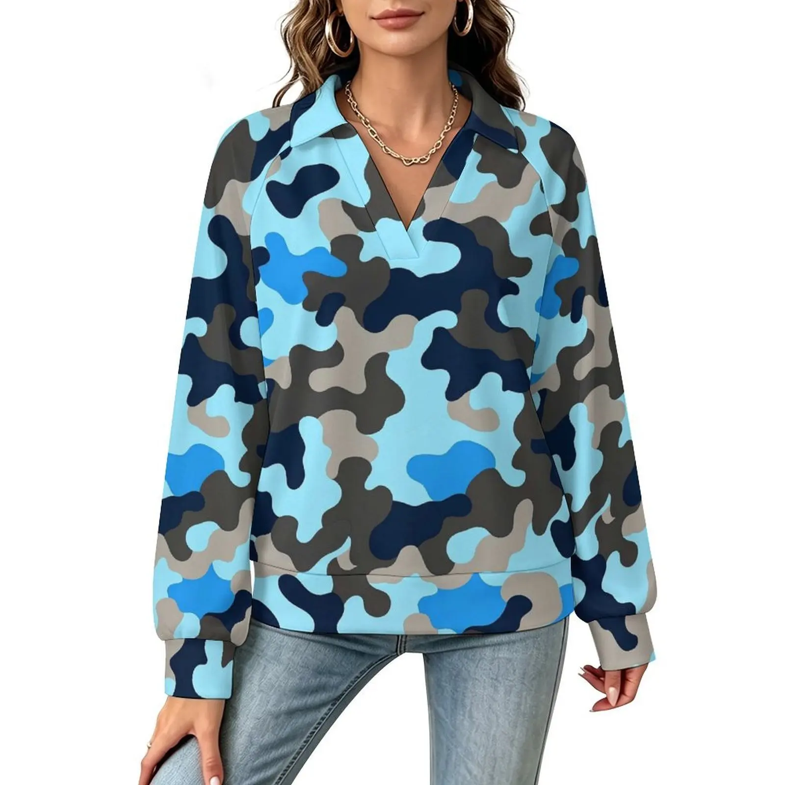 Betawoo Checkered Premium Casual Long Sleeve V-Neck Sweatshirt For Women