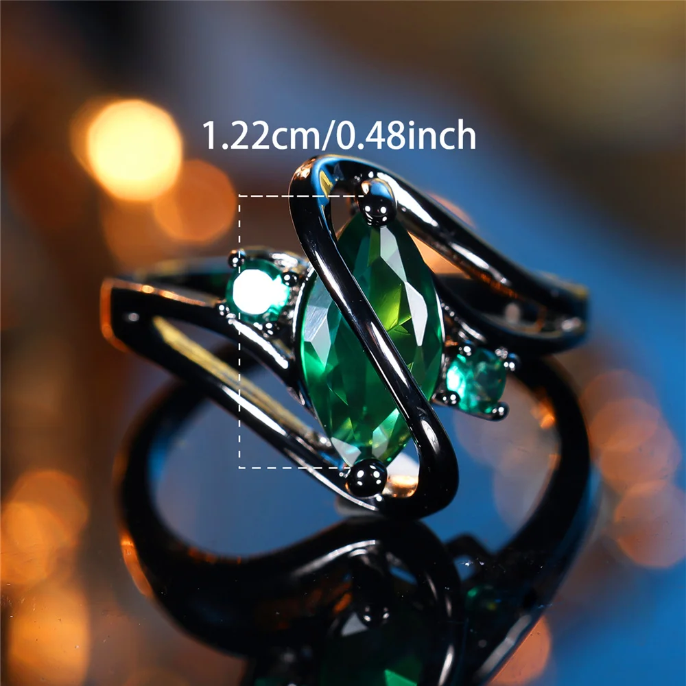 Trendy Cute Female Green Zircon Stone Ring Vintage Fashion Black Gold Color Wedding Jewelry For Women