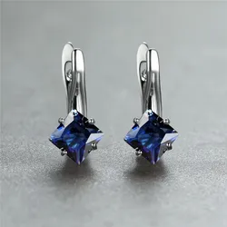 Elegant Champagne Crystal Zircon Hoop Earrings in Rose Gold (Silver Blue)