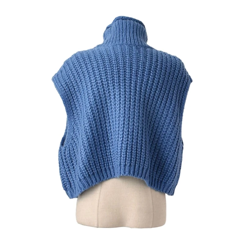 Women Winter Autumn Casual Twist Cable Knitted Outwear Solid Color Loose Turtleneck Sleeveless Sweater Vest Waistcoat P8DB